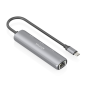Adaptateur réseau Aisens ASUC-4P039-GR USB-C vers Gigabit Ethernet + Hub (1 port USB-C et 2 ports USB-A 3.0) - 15 cm - Gris
