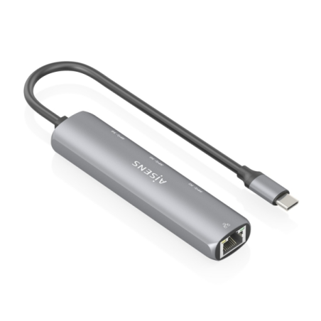 Adaptateur réseau Aisens ASUC-4P038-GR USB-C vers Gigabit Ethernet + hub 3 ports USB-A 3.0 - 15 cm - Gris