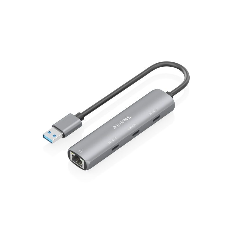 Adaptateur réseau Aisens ASUC-4P037-GR USB 3.0 vers Gigabit Ethernet + hub 3 ports USB-C - 15 cm - Gris