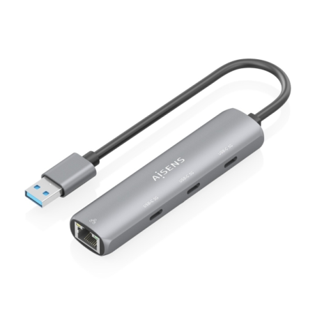 Adaptateur réseau Aisens ASUC-4P037-GR USB 3.0 vers Gigabit Ethernet + hub 3 ports USB-C - 15 cm - Gris