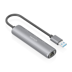 Adaptateur réseau Aisens ASUC-4P037-GR USB 3.0 vers Gigabit Ethernet + hub 3 ports USB-C - 15 cm - Gris