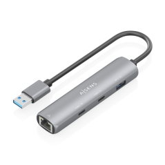 Adaptateur réseau Aisens ASUC-4P036-GR USB 3.0 vers Gigabit Ethernet + Hub 2 ports USB-C et 1 port USB-A 3.0 - 15 cm - Gris