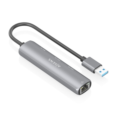 Adaptateur réseau Aisens ASUC-4P036-GR USB 3.0 vers Gigabit Ethernet + Hub 2 ports USB-C et 1 port USB-A 3.0 - 15 cm - Gris