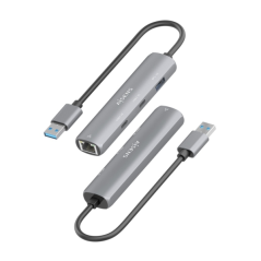 Adaptateur réseau Aisens ASUC-4P036-GR USB 3.0 vers Gigabit Ethernet + Hub 2 ports USB-C et 1 port USB-A 3.0 - 15 cm - Gris