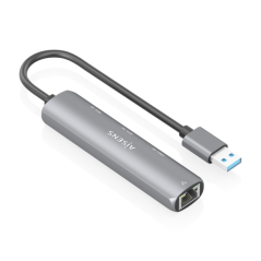 Adaptateur réseau Aisens ASUC-4P035-GR USB 3.0 vers Gigabit Ethernet + Hub - 1 port USB-C et 2 ports USB-A 3.0 - 15 cm - Gris