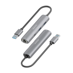 Adaptateur réseau Aisens ASUC-4P035-GR USB 3.0 vers Gigabit Ethernet + Hub - 1 port USB-C et 2 ports USB-A 3.0 - 15 cm - Gris
