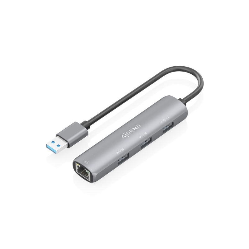 Adaptateur réseau Aisens ASUC-4P034-GR USB 3.0 vers Gigabit Ethernet + hub 3 ports USB-A 3.0 - 15 cm - Gris