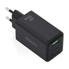 Chargeur Aisens GAN 65 W - 2 ports USB-C PD3.0 QC4.0 et 1 port USB-A QC3.0 - Noir