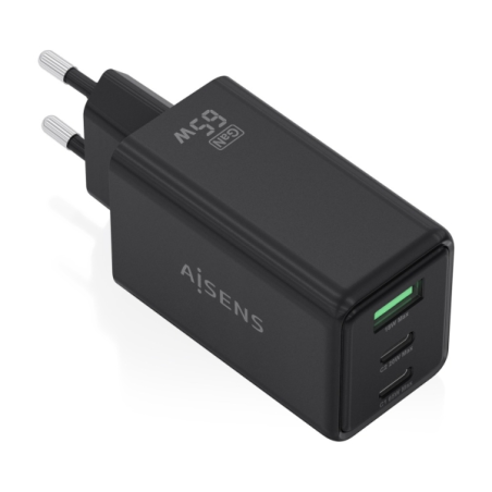 Chargeur Aisens GAN 65 W - 2 ports USB-C PD3.0 QC4.0 et 1 port USB-A QC3.0 - Noir