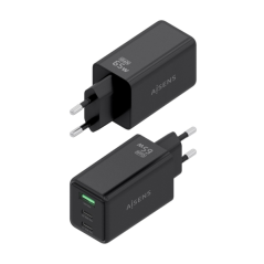 Chargeur Aisens GAN 65 W - 2 ports USB-C PD3.0 QC4.0 et 1 port USB-A QC3.0 - Noir