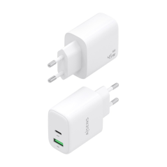 Chargeur Aisens GAN 45 W - 1 port USB-C PD3.0 QC4.0 et 1 port USB-A QC3.0 - Blanc