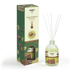 Désodorisant d'ambiance Prady Dubai Chocolate Mikado - Flacon en verre de 100 ml et bâtonnets diffuseurs