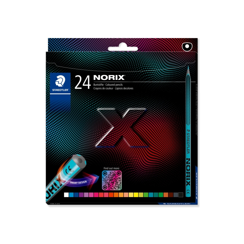Staedtler Norix 186, boîte de 24 crayons de couleur HB - Bois noir - Mine graphite - Design élégant - Pour écrire, dessiner et