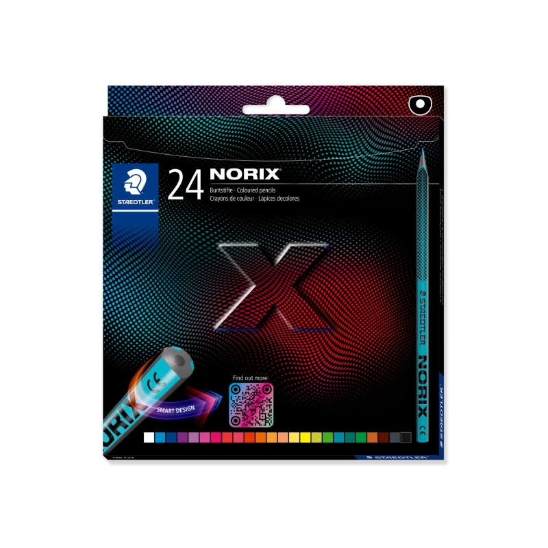 Staedtler Norix 186, boîte de 24 crayons de couleur HB - Bois noir - Mine graphite - Design élégant - Pour écrire, dessiner et