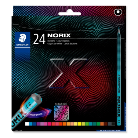 Staedtler Norix 186, boîte de 24 crayons de couleur HB - Bois noir - Mine graphite - Design élégant - Pour écrire, dessiner et