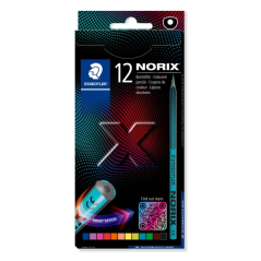 Staedtler Norix 186, paquet de 12 crayons de couleur HB - Bois noir - Mine graphite - Design élégant - Pour écrire, dessiner et