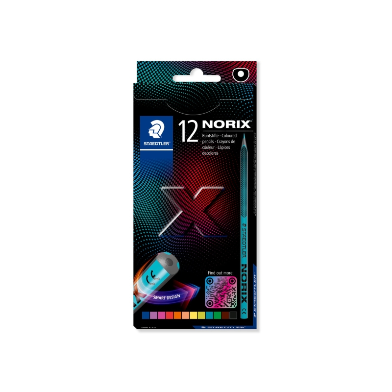 Staedtler Norix 186, paquet de 12 crayons de couleur HB - Bois noir - Mine graphite - Design élégant - Pour écrire, dessiner et
