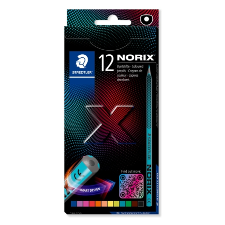 Staedtler Norix 186, paquet de 12 crayons de couleur HB - Bois noir - Mine graphite - Design élégant - Pour écrire, dessiner et