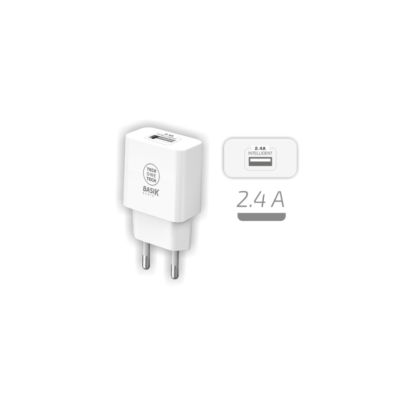 Chargeur mural USB-A 12 W TechOneTech Basik 1 - Blanc