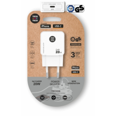 Chargeur mural USB-C ultra-rapide TechOneTech GaN 20 W blanc