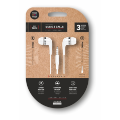 Écouteurs intra-auriculaires TechOneTech Soft EarTech - Microphone intégré - Prise mini-jack 3,5 mm - Câble de 1,20 m - Blanc