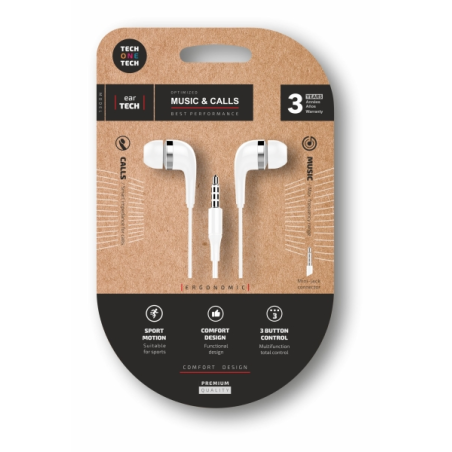 Écouteurs intra-auriculaires TechOneTech Soft EarTech - Microphone intégré - Prise mini-jack 3,5 mm - Câble de 1,20 m - Blanc