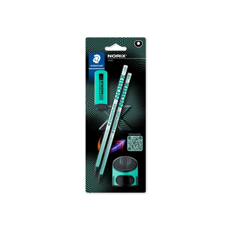 Lot de 2 crayons graphite HB Staedtler Norix noir + gomme + taille-crayon