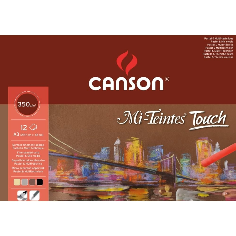 Cahier d'écriture Canson Mi-Teintes Touch avec 12 feuilles de papier 350 g/m² - Dimensions : 29,7 x 42 cm - Surface