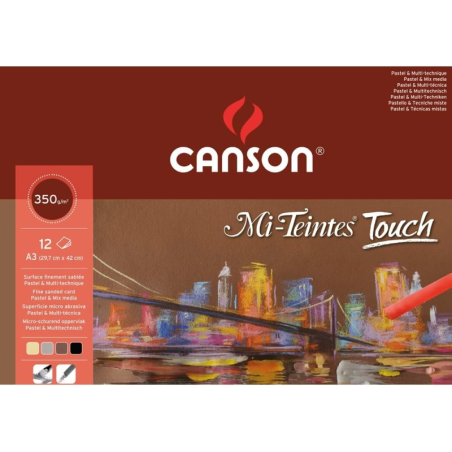 Cahier d'écriture Canson Mi-Teintes Touch avec 12 feuilles de papier 350 g/m² - Dimensions : 29,7 x 42 cm - Surface