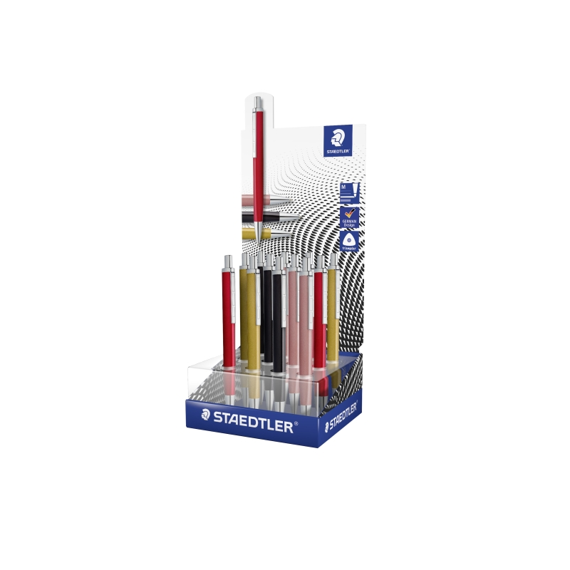 Présentoir Staedtler Triplus 12 stylos rétractables bleus