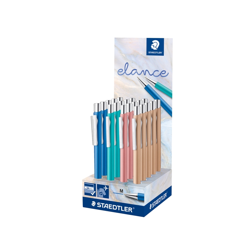Présentoir 20 stylos rétractables bleus Staedtler Elance