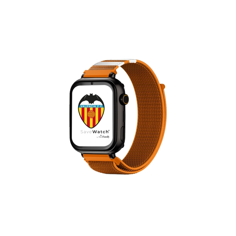 Montre connectée Savefamily Savewatch Plus Valencia CF Edition avec GPS et appels - Bracelet en tissu orange