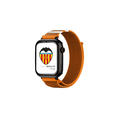 Montre connectée Savefamily Savewatch Plus Valencia CF Edition avec GPS et appels - Bracelet en tissu orange