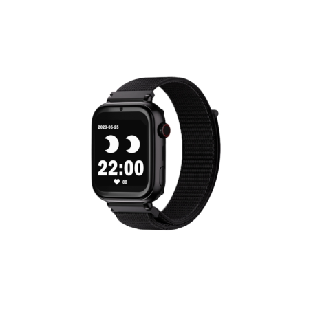 Montre connectée Savefamily SaveWatch Plus pour enfants avec GPS et appel - IP67 - Bouton SOS - Boîtier noir - Bracelet en