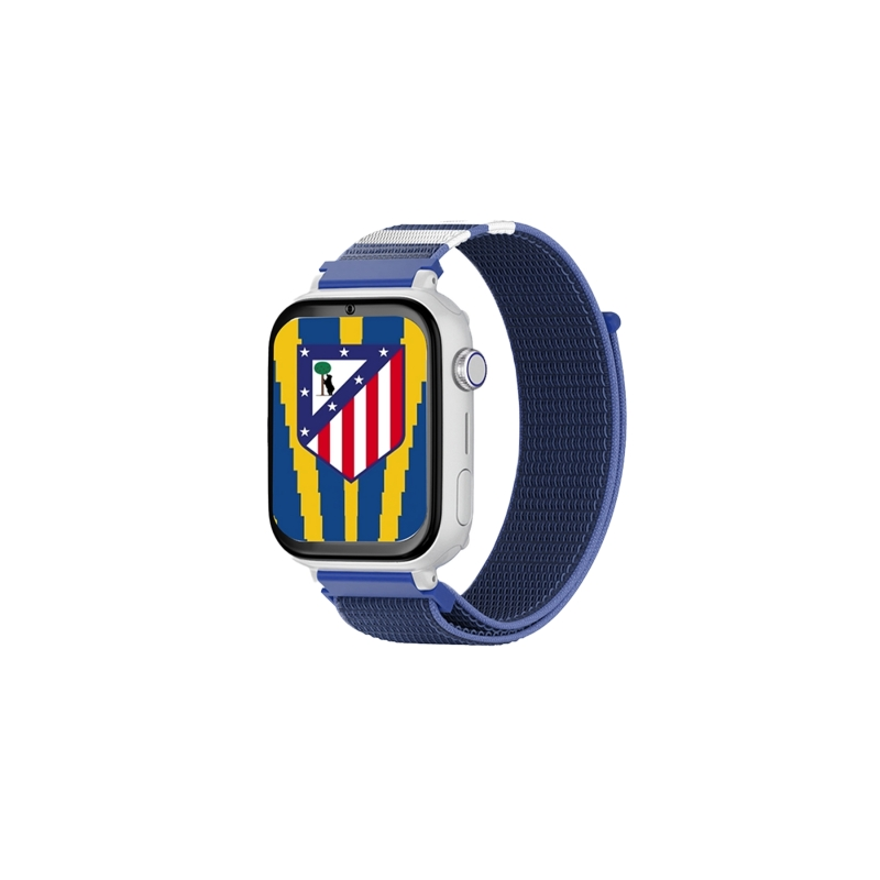 Montre connectée Savefamily Savewatch Plus pour enfants, édition Atlético de Madrid, avec GPS et appels - Bracelet en tissu bleu