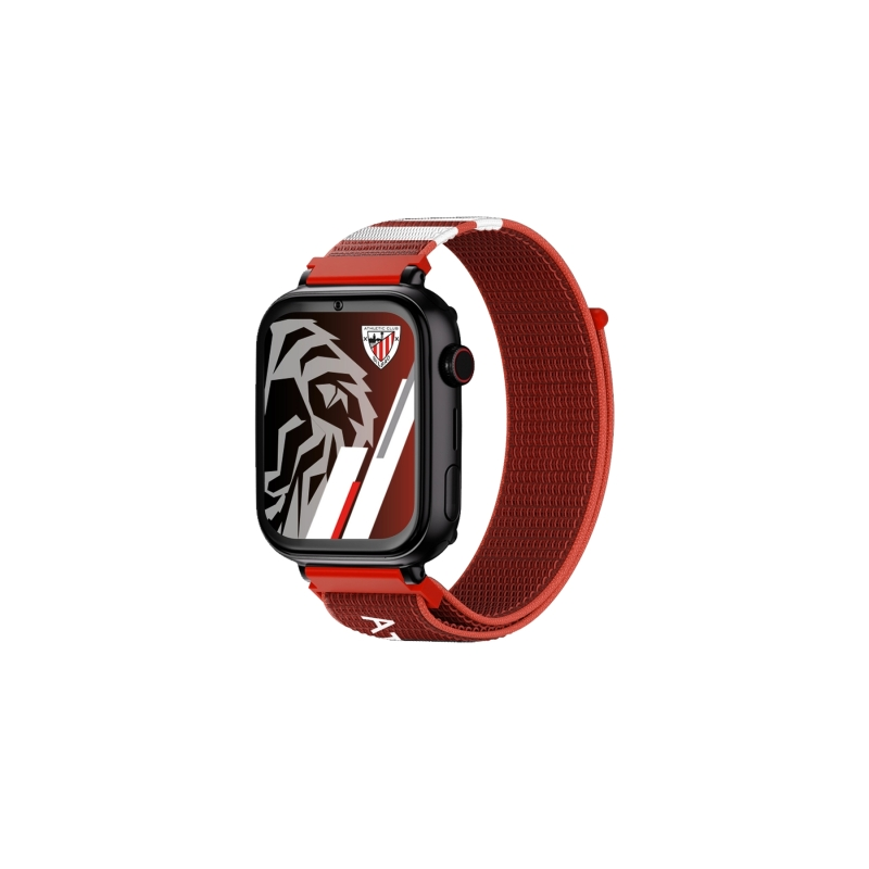 Montre connectée Savefamily Savewatch Plus Athletic Club Edition pour enfants avec GPS et appels - Bracelet en tissu rouge