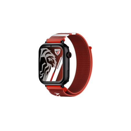 Montre connectée Savefamily Savewatch Plus Athletic Club Edition pour enfants avec GPS et appels - Bracelet en tissu rouge