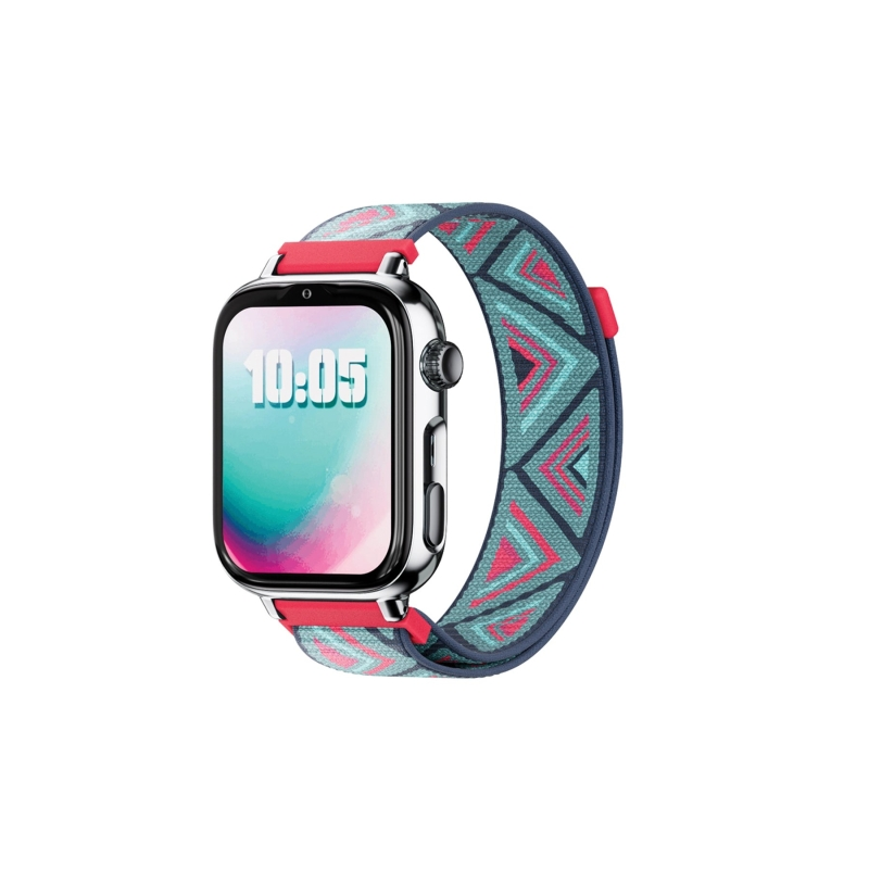 Montre connectée Savefamily SaveWatch Plus 2 pour enfants - Écran AMOLED - Boîtier argenté - Bracelet en tissu Tribeca