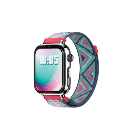 Montre connectée Savefamily SaveWatch Plus 2 pour enfants - Écran AMOLED - Boîtier argenté - Bracelet en tissu Tribeca