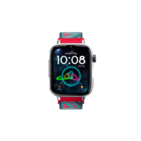 Montre connectée Savefamily SaveWatch Plus 2 pour enfants - Écran AMOLED - Boîtier argenté - Bracelet en tissu Tribeca