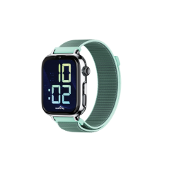 Montre connectée Savefamily SaveWatch Plus 2 pour enfants - Écran AMOLED - Boîtier argenté - Bracelet en tissu océan