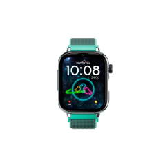 Montre connectée Savefamily SaveWatch Plus 2 pour enfants - Écran AMOLED - Boîtier argenté - Bracelet en tissu océan