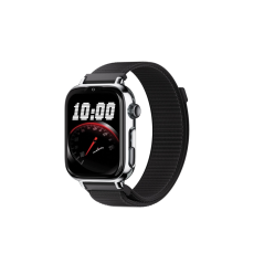 Montre connectée Savefamily SaveWatch Plus 2 pour enfants - Écran AMOLED - Boîtier argenté - Bracelet en tissu noir