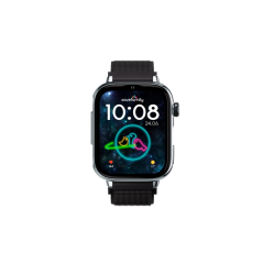 Montre connectée Savefamily SaveWatch Plus 2 pour enfants - Écran AMOLED - Boîtier argenté - Bracelet en tissu noir