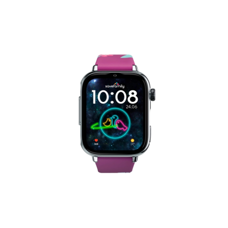Montre connectée Savefamily SaveWatch Plus 2 pour enfants - Écran AMOLED - Boîtier argenté - Bracelet en silicone Maui