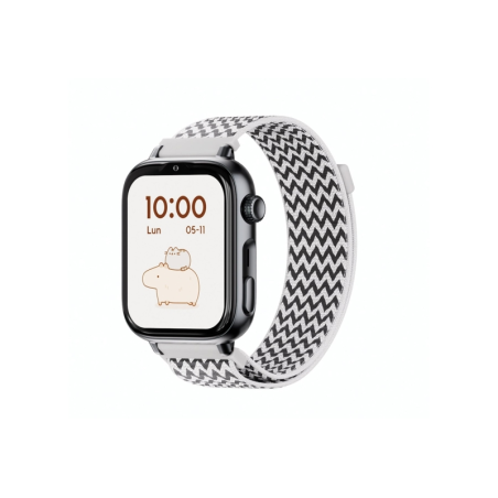 Montre connectée Savefamily SaveWatch Plus 2 pour enfants - Écran AMOLED - Boîtier noir - Bracelet en tissu zigzag