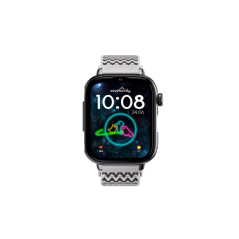 Montre connectée Savefamily SaveWatch Plus 2 pour enfants - Écran AMOLED - Boîtier noir - Bracelet en tissu zigzag