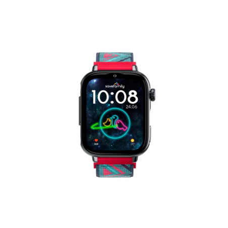 Montre connectée Savefamily SaveWatch Plus 2 pour enfants - Écran AMOLED - Boîtier noir - Bracelet en tissu Tribeca