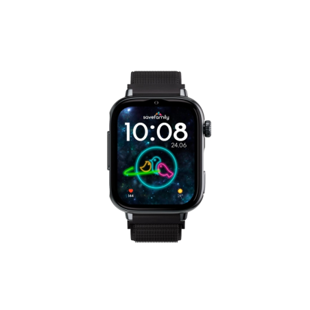Montre connectée Savefamily SaveWatch Plus 2 pour enfants - Écran AMOLED - Boîtier noir - Bracelet en tissu noir