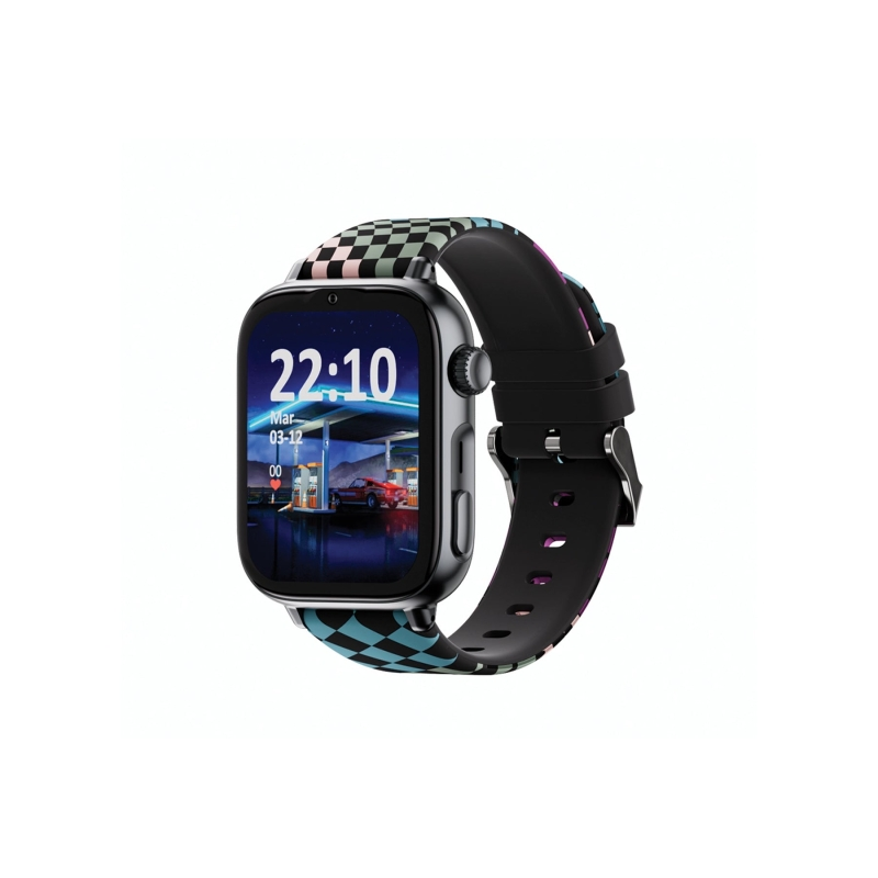 Montre connectée Savefamily SaveWatch Plus 2 pour enfants - Écran AMOLED - Boîtier noir - Bracelet en silicone